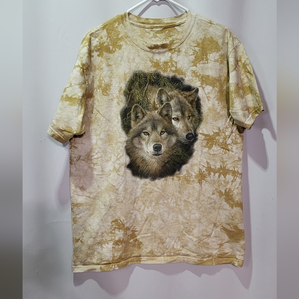 Larry Fanning Men's Yellow/Tan Tie Dye Wolf Graphic Short Sleeve Tee Size Large - Picture 3 of 7
